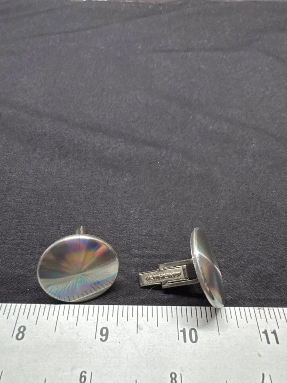 Vintage 1950 Diffraction Disc Cufflinks Rainbow Diffraction Jewels Pat. Pending